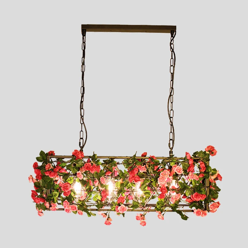 Industriële rechthoekige eilandhanger 4 lampen Metalen LED-hanglamp messing voor slaapkamer Clearhalo