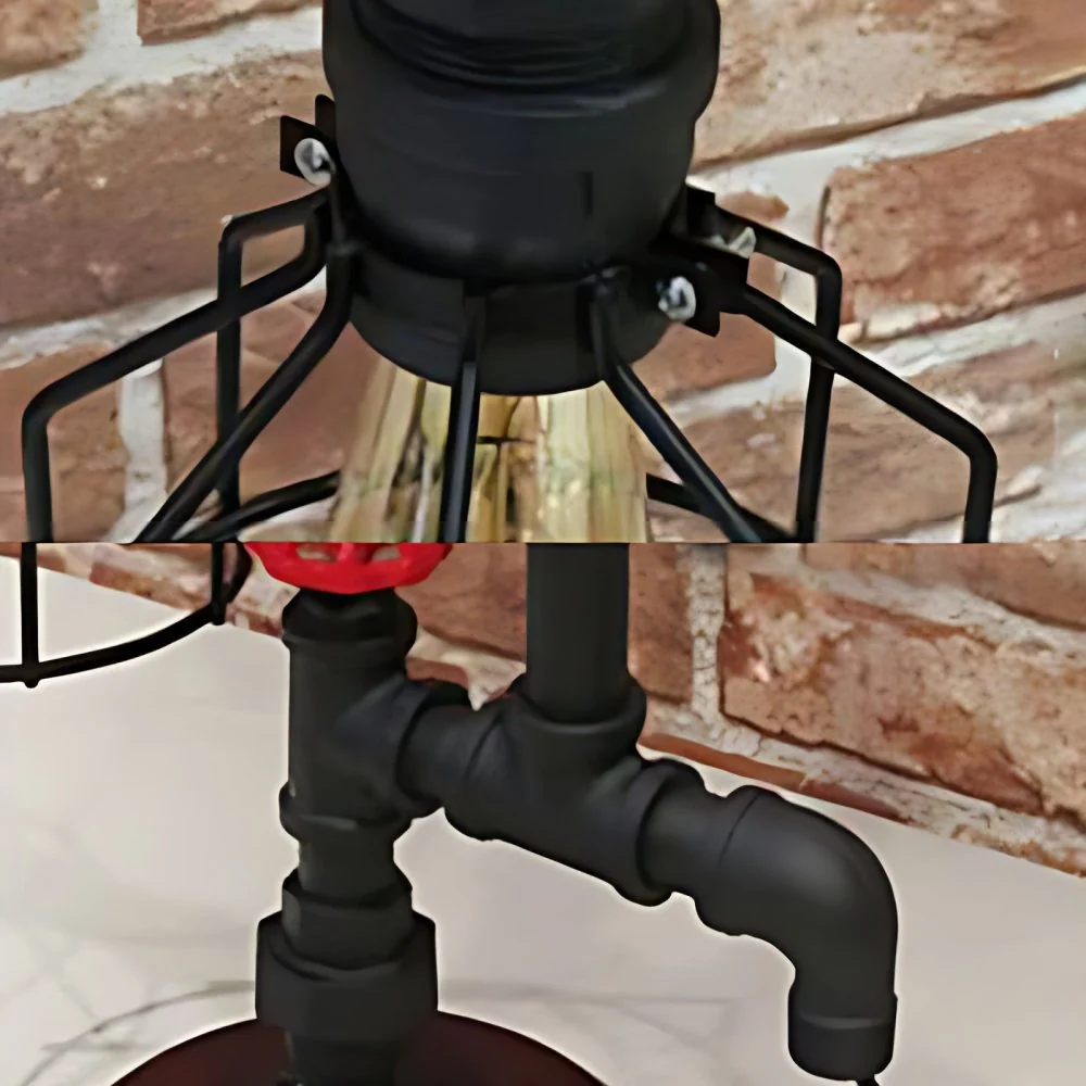 Industriële staande tafellamp Vogelkooi met pijp en klep 1 lichtmetalen tafellamp zwart Clearhalo