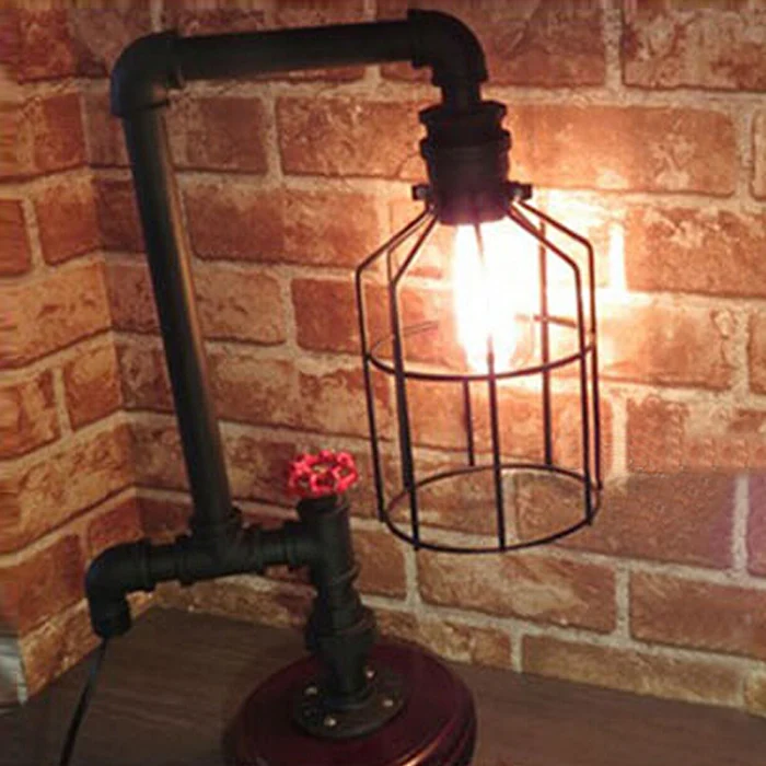 Industriële staande tafellamp Vogelkooi met pijp en klep 1 lichtmetalen tafellamp zwart Clearhalo