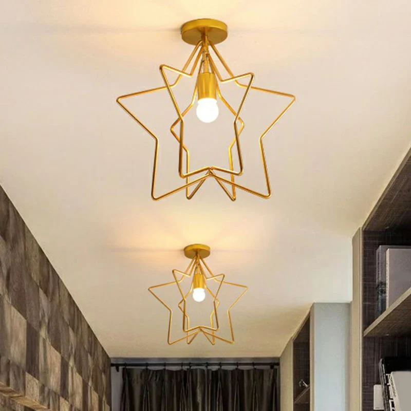Industriële Star semi-inbouw enkele ijzeren inbouwplafondlamp goud voor gang Clearhalo