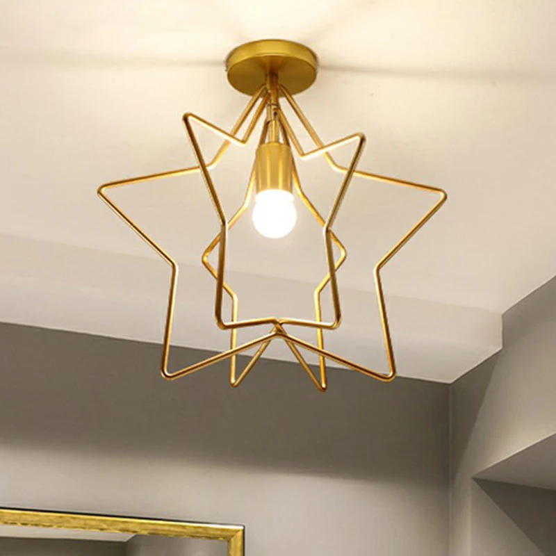 Industriële Star semi-inbouw enkele ijzeren inbouwplafondlamp goud voor gang Clearhalo