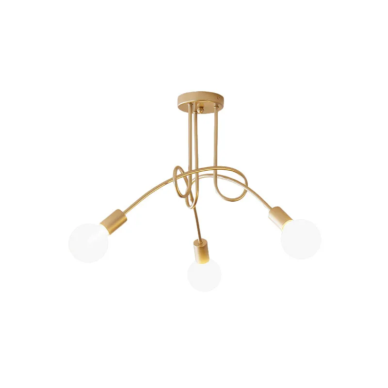 Industriële stijl, gedraaid, semi-inbouwlamp, 3-lichts metalen plafondlamp met kale lamp messing Clearhalo