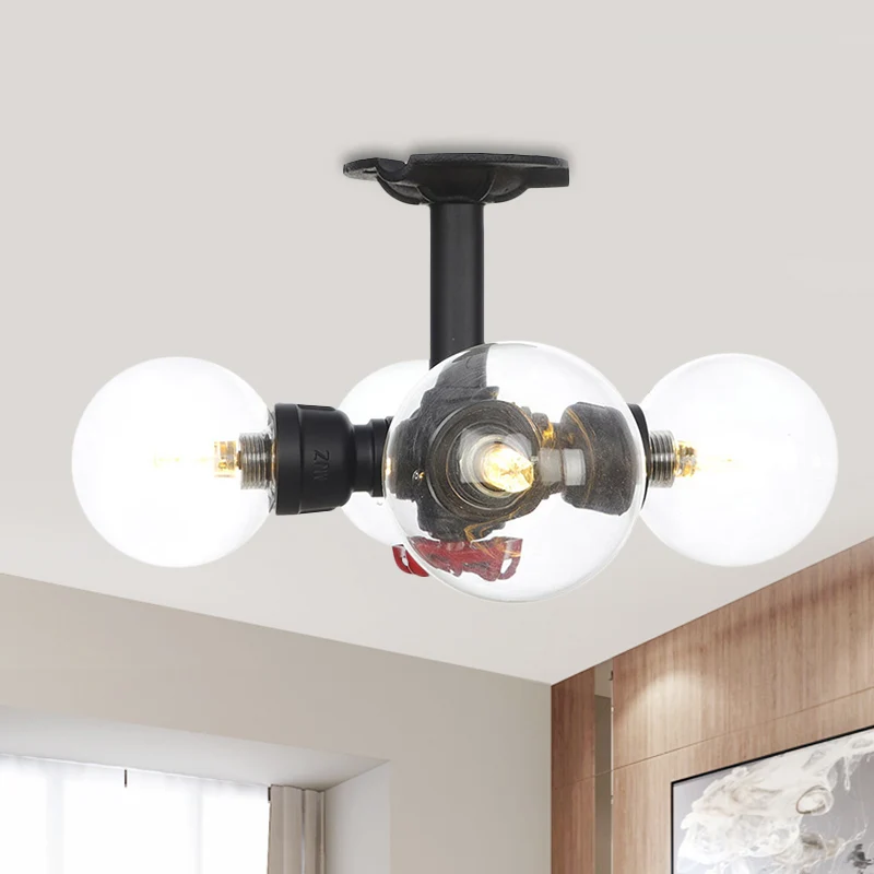 Industriële stijl Orb semi-inbouwlamp 3/4-lichts LED-inbouwlamp van helder glas zwart Clearhalo
