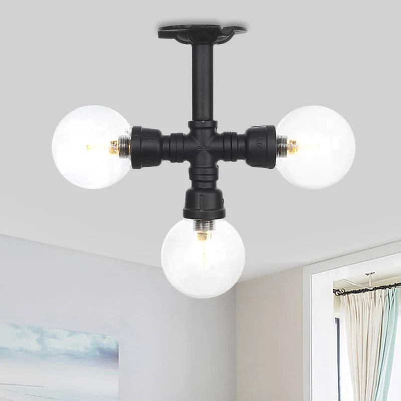 Industriële stijl Orb semi-inbouwlamp 3/4-lichts LED-inbouwlamp van helder glas zwart Clearhalo