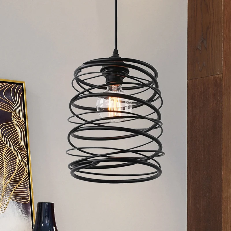 Industriële stijl Swirl Shade hanglamp, 1 lamp, metalen plafondlamp met lintontwerp zwart Clearhalo