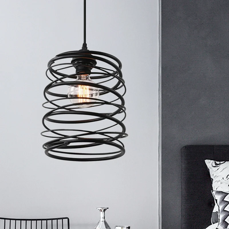 Industriële stijl Swirl Shade hanglamp, 1 lamp, metalen plafondlamp met lintontwerp zwart Clearhalo