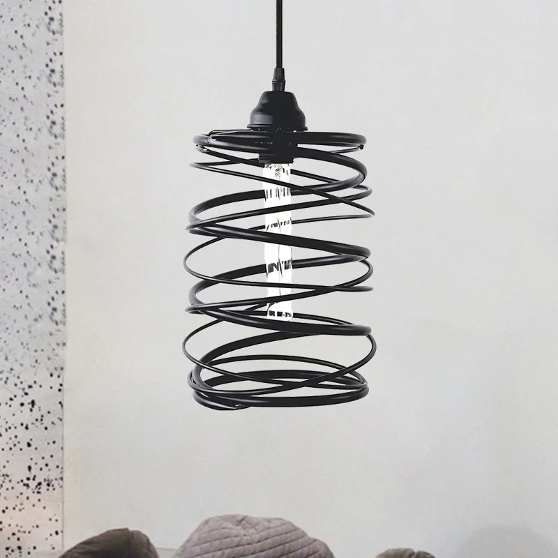 Industriële stijl Swirl Shade hanglamp, 1 lamp, metalen plafondlamp met lintontwerp zwart Clearhalo