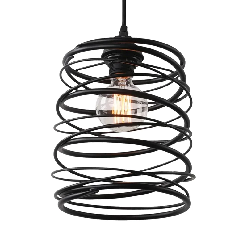 Industriële stijl Swirl Shade hanglamp, 1 lamp, metalen plafondlamp met lintontwerp zwart Clearhalo
