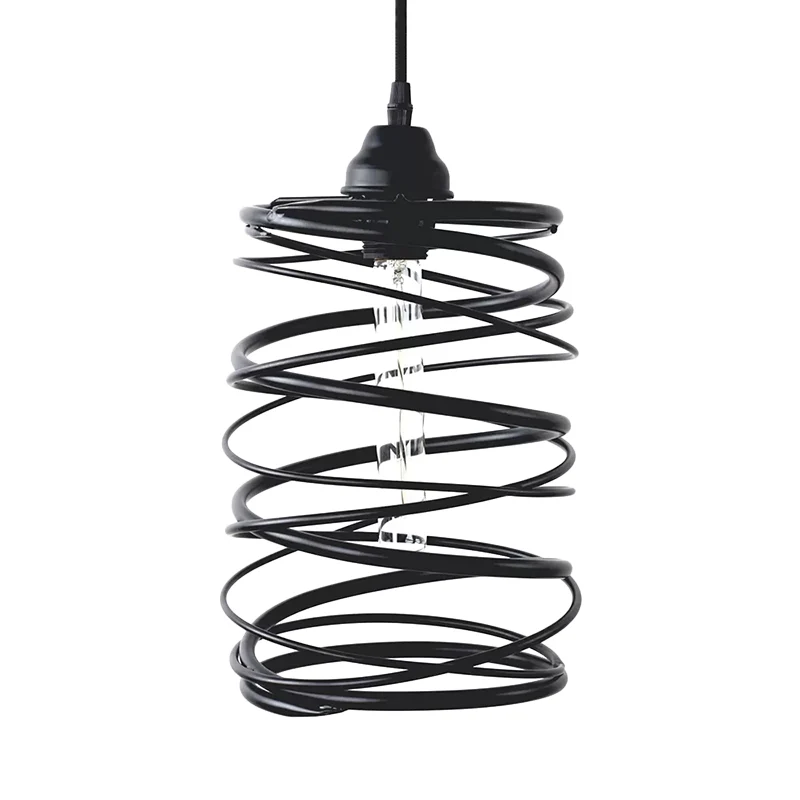 Industriële stijl Swirl Shade hanglamp, 1 lamp, metalen plafondlamp met lintontwerp zwart Clearhalo