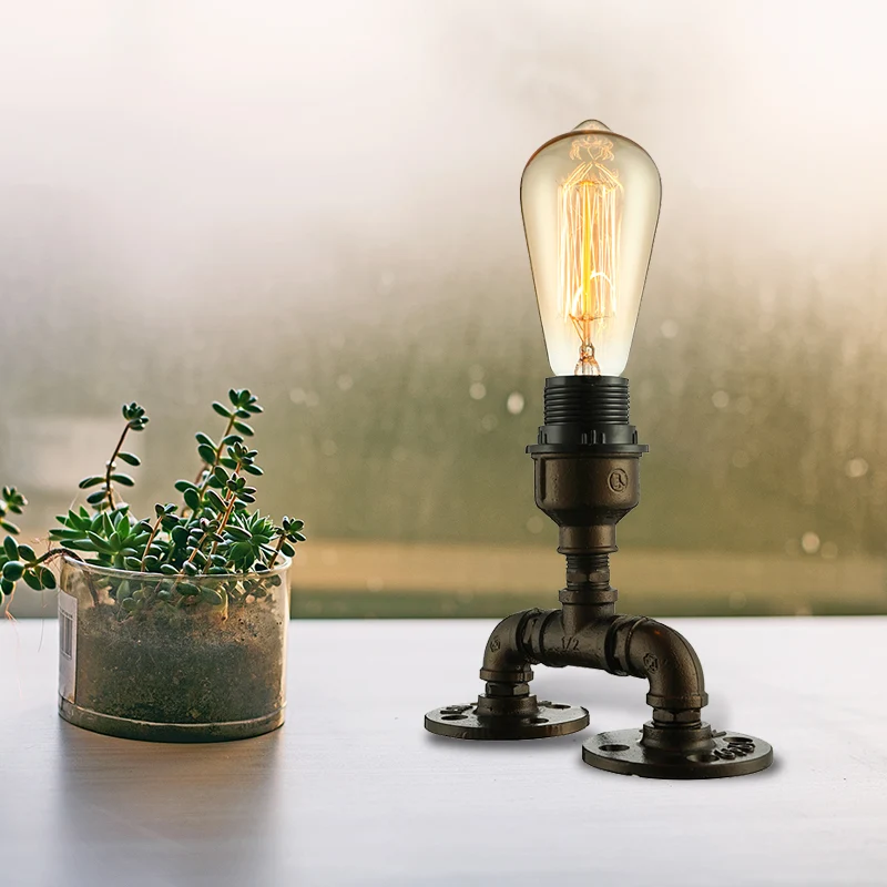 Industriële zichtbare tafelverlichting met pijpontwerp 1 kop metalen staande lamp zwart voor koffiebar Clearhalo