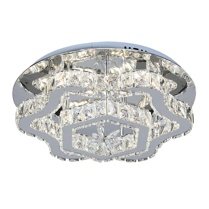Ingelegde kristallen LED semi-inbouwlamp modernistisch roestvrij staal bloem woonkamer plafond inbouwmontage Clearhalo