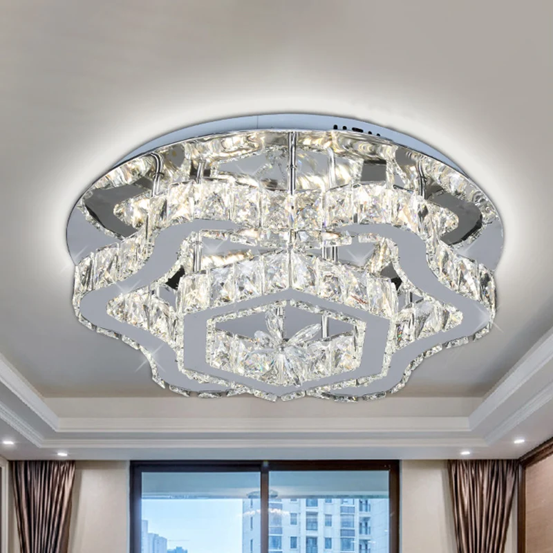 Ingelegde kristallen LED semi-inbouwlamp modernistisch roestvrij staal bloem woonkamer plafond inbouwmontage Clearhalo