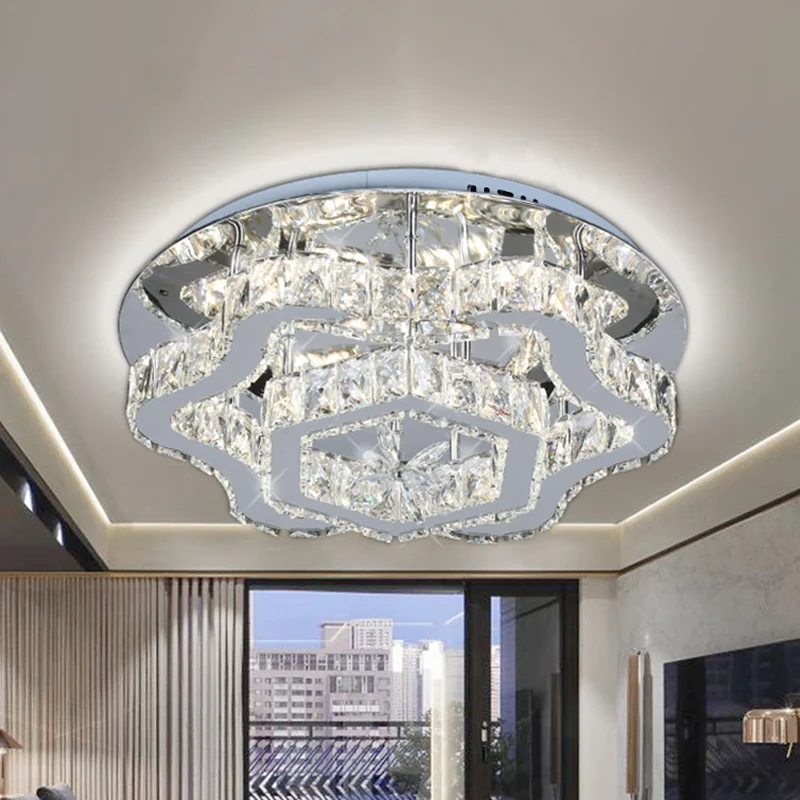 Ingelegde kristallen LED semi-inbouwlamp modernistisch roestvrij staal bloem woonkamer plafond inbouwmontage Clearhalo