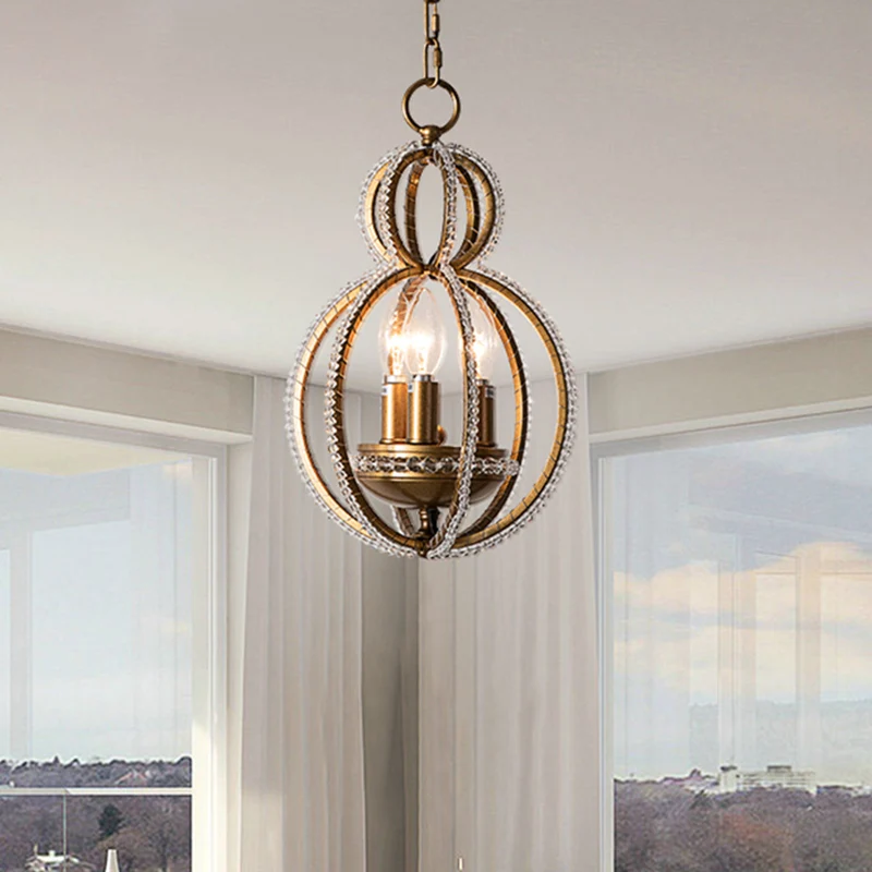 Ingevoegde kristallen bronzen hangende hanglamp Globe 3 lampen Modernisme hangende kroonluchter Clearhalo