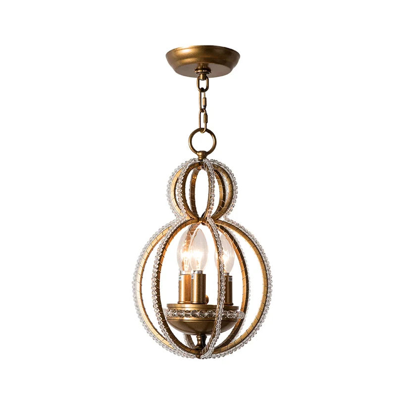 Ingevoegde kristallen bronzen hangende hanglamp Globe 3 lampen Modernisme hangende kroonluchter Clearhalo