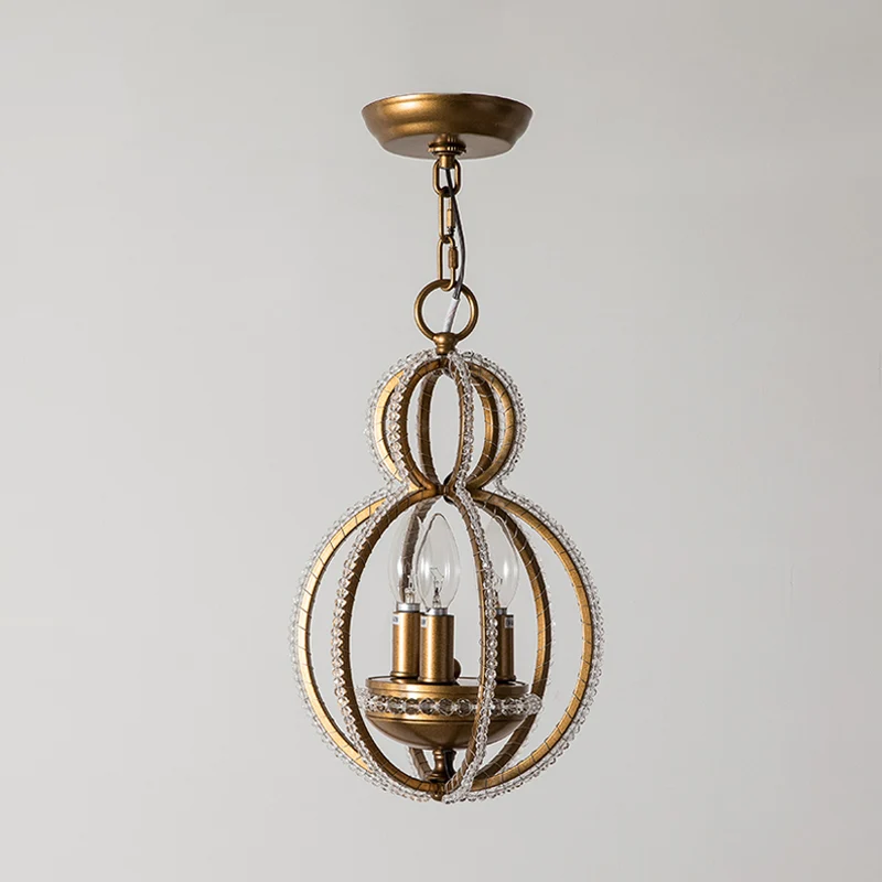 Ingevoegde kristallen bronzen hangende hanglamp Globe 3 lampen Modernisme hangende kroonluchter Clearhalo