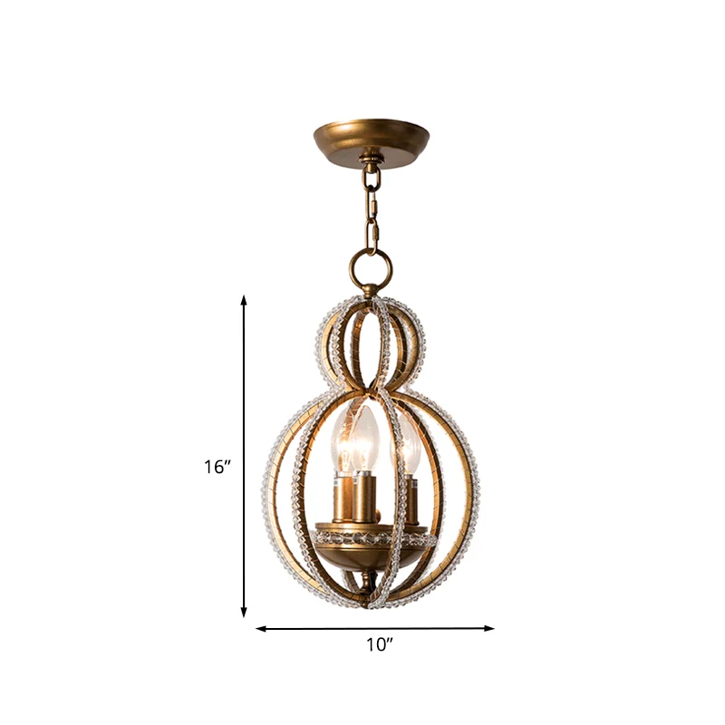Ingevoegde kristallen bronzen hangende hanglamp Globe 3 lampen Modernisme hangende kroonluchter Clearhalo
