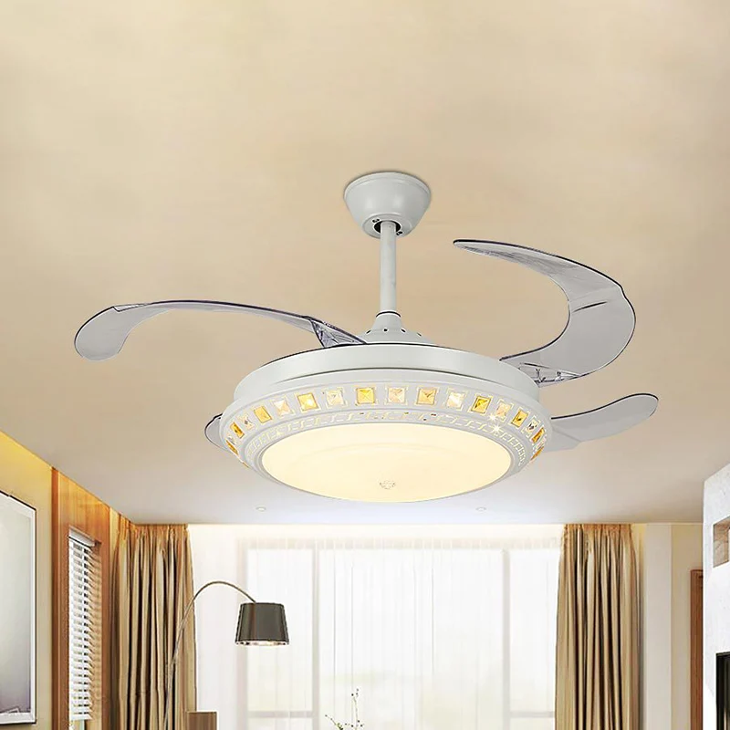 Ingevoegde kristallen ronde ventilator Verlichting Moderne stijl LED Matwit halfinbouwlicht met wandbediening/afstandsbedi...