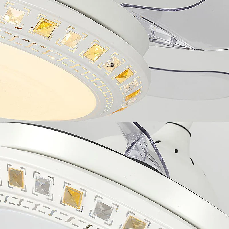 Ingevoegde kristallen ronde ventilator Verlichting Moderne stijl LED Matwit halfinbouwlicht met wandbediening/afstandsbedi...