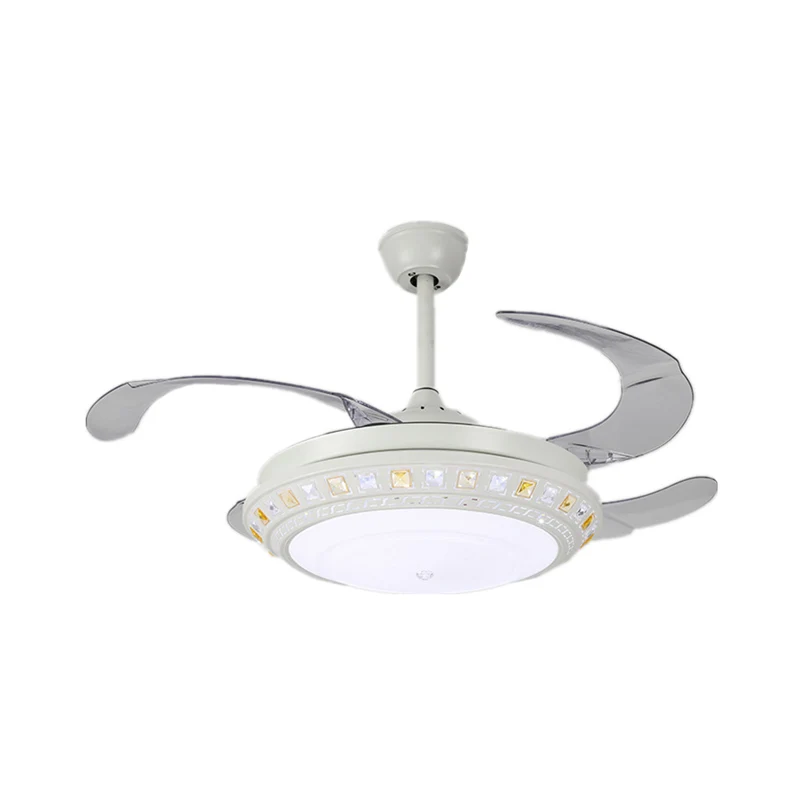Ingevoegde kristallen ronde ventilator Verlichting Moderne stijl LED Matwit halfinbouwlicht met wandbediening/afstandsbedi...
