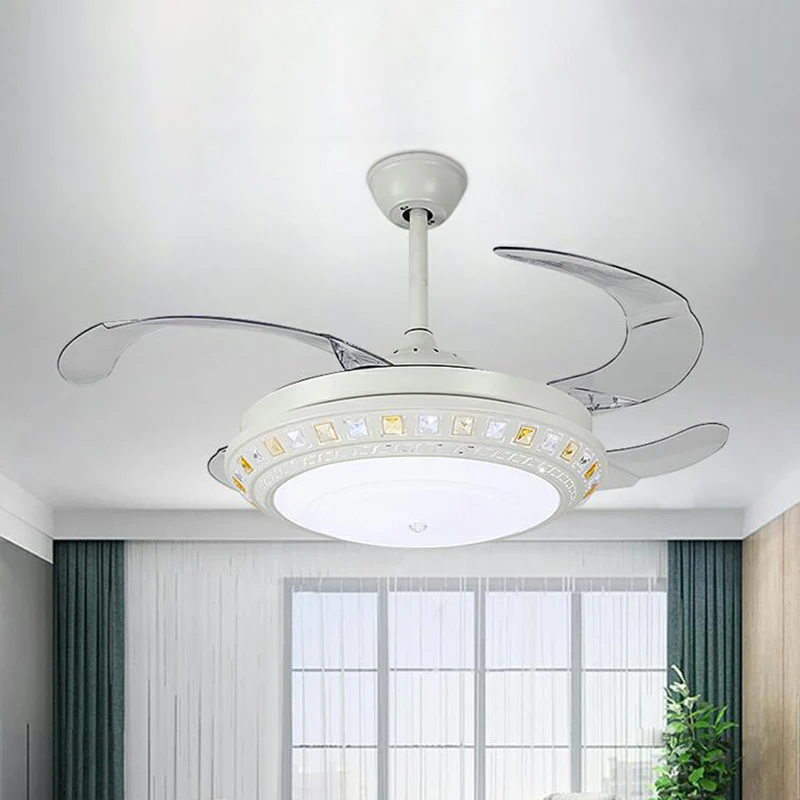 Ingevoegde kristallen ronde ventilator Verlichting Moderne stijl LED Matwit halfinbouwlicht met wandbediening/afstandsbedi...