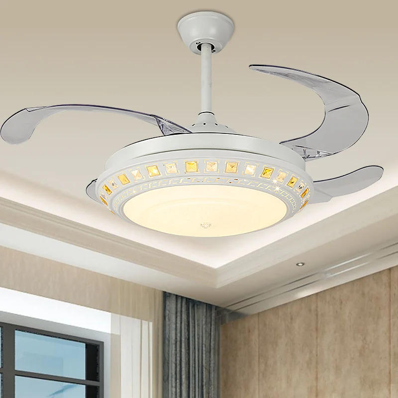 Ingevoegde kristallen ronde ventilator Verlichting Moderne stijl LED Matwit halfinbouwlicht met wandbediening/afstandsbedi...