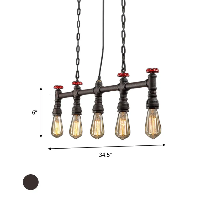 Iron Bare Bulb Island Lighting Industriële 5-koppige eetkamer verstelbare plafondlamp met pijp en klep Clearhalo