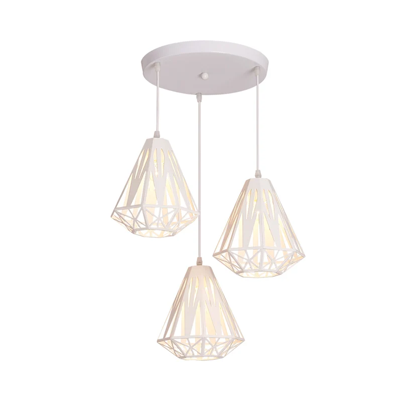 Iron Diamond Cage Multi Light Hanglamp Modernisme 3 Hoofden Witte Afwerking Plafondlamp Clearhalo