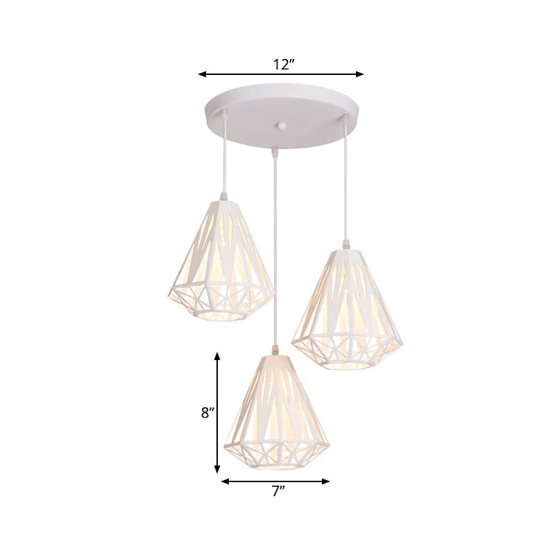 Iron Diamond Cage Multi Light Hanglamp Modernisme 3 Hoofden Witte Afwerking Plafondlamp Clearhalo