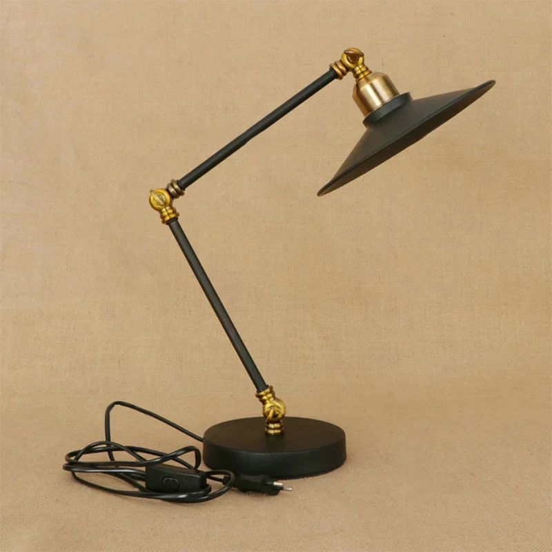 Iron Flat Shade Bureaulamp Industrieel 1 Kop Woonkamer Zwart Staande Bureaulamp met verstelbare arm Clearhalo