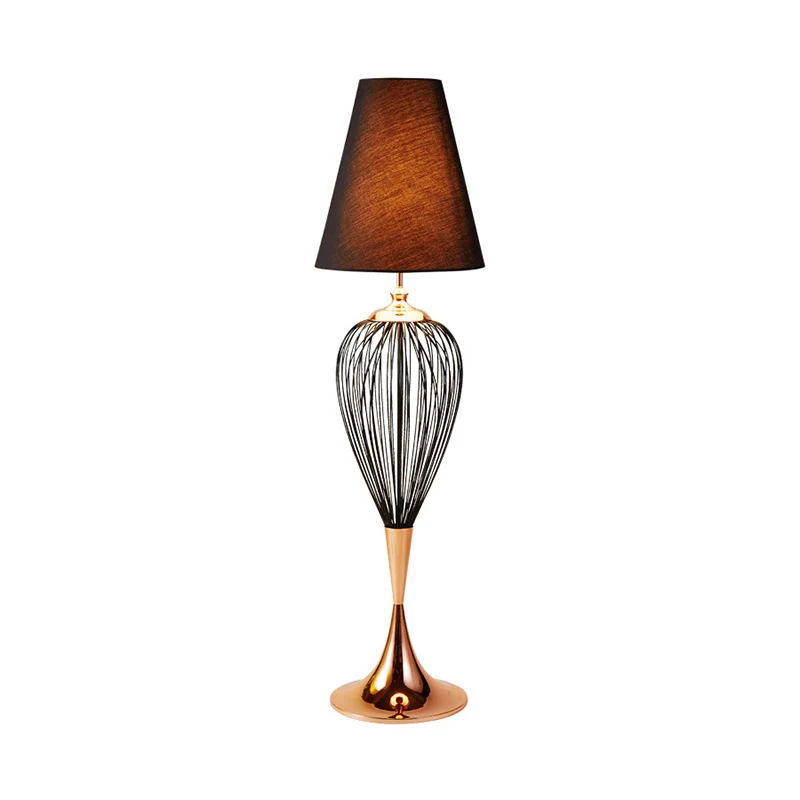 Iron Teardrop Cage staande lamp modernistische 1-kops vloerlamp zwart met kegelvormige stoffen kap Clearhalo