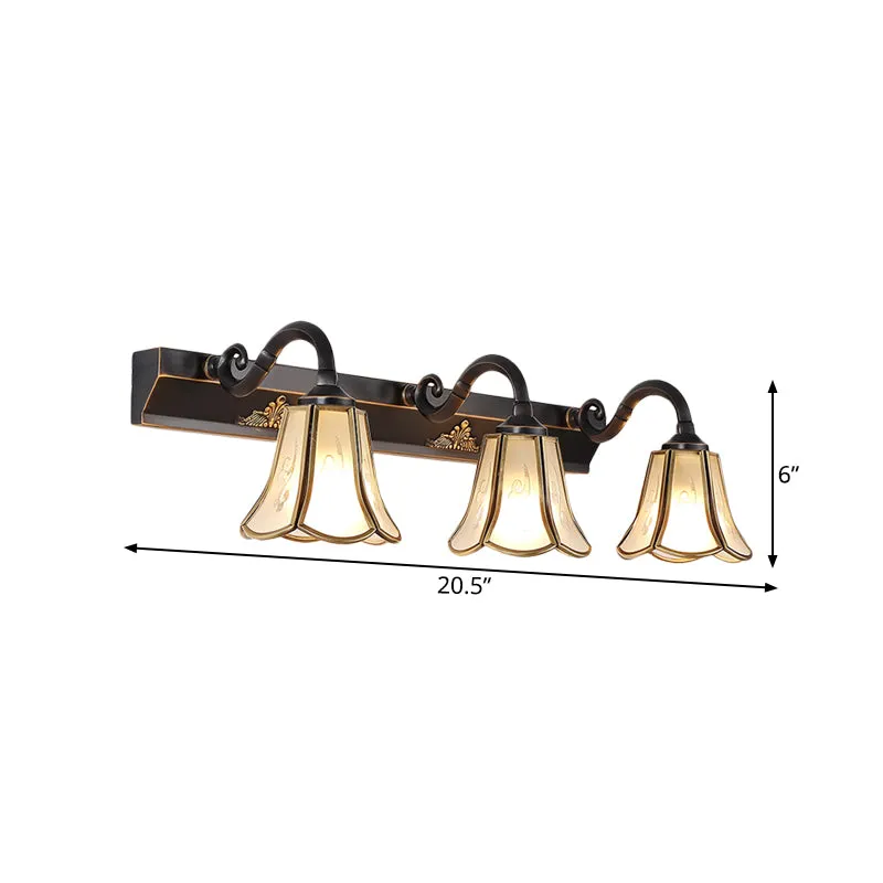 Ivoorglas Zwart Vanity Light Blossom 3 Lichten Traditionalisme Wandkandelaar Verlichtingsarmatuur met gebogen arm Clearhalo