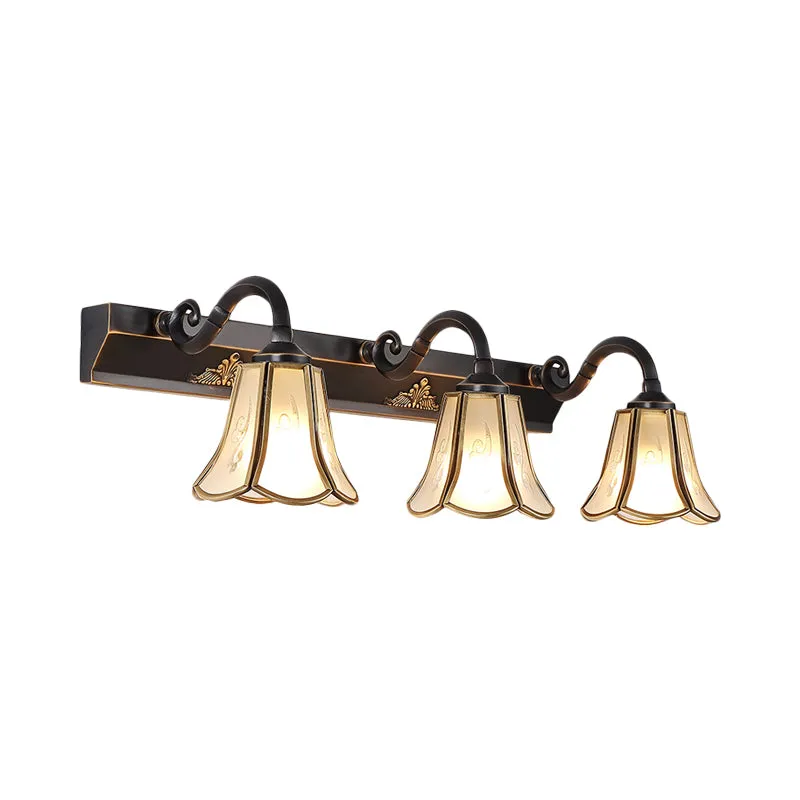 Ivoorglas Zwart Vanity Light Blossom 3 Lichten Traditionalisme Wandkandelaar Verlichtingsarmatuur met gebogen arm Clearhalo
