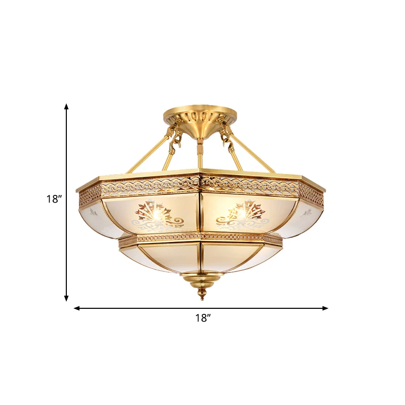 Ivoorkleurig glas messing plafondinbouwkom 4 hoofden kolonialistische semi-gemonteerde verlichting voor woonkamer Clearhalo
