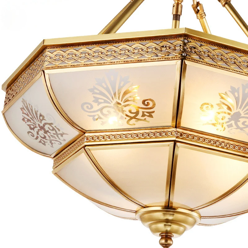 Ivoorkleurig glas messing plafondinbouwkom 4 hoofden kolonialistische semi-gemonteerde verlichting voor woonkamer Clearhalo