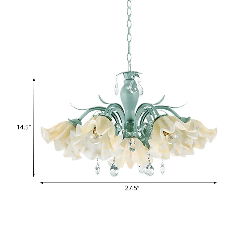 Ivoorkleurige glazen blauwe hangende verlichting Geschulpte 4/7/9 hoofden Koreaanse bloemkroonluchter met kristallen drupp...