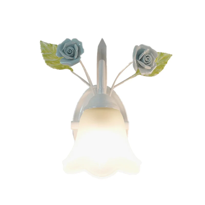 Ivoorkleurige glazen bloem wandlamp platteland 1 kop woonkamer blaker lichtarmatuur wit/roze/blauw Clearhalo