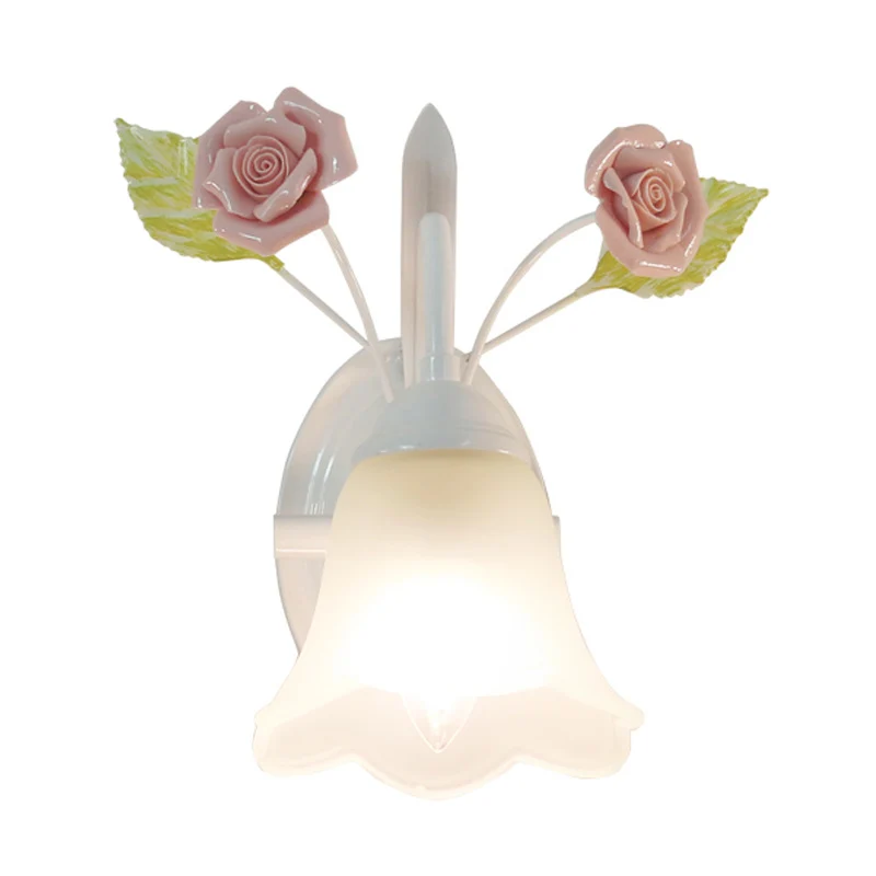 Ivoorkleurige glazen bloem wandlamp platteland 1 kop woonkamer blaker lichtarmatuur wit/roze/blauw Clearhalo