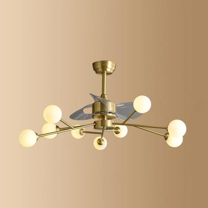 Ivoorkleurige glazen molecuul hangende ventilatorlamp, postmoderne stijl, messing semi-gemonteerde verlichting met afstand...