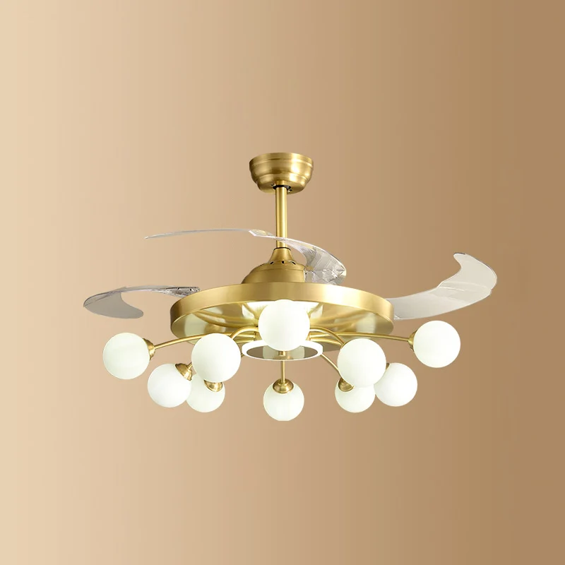 Ivoorkleurige glazen molecuul hangende ventilatorlamp, postmoderne stijl, messing semi-gemonteerde verlichting met afstand...