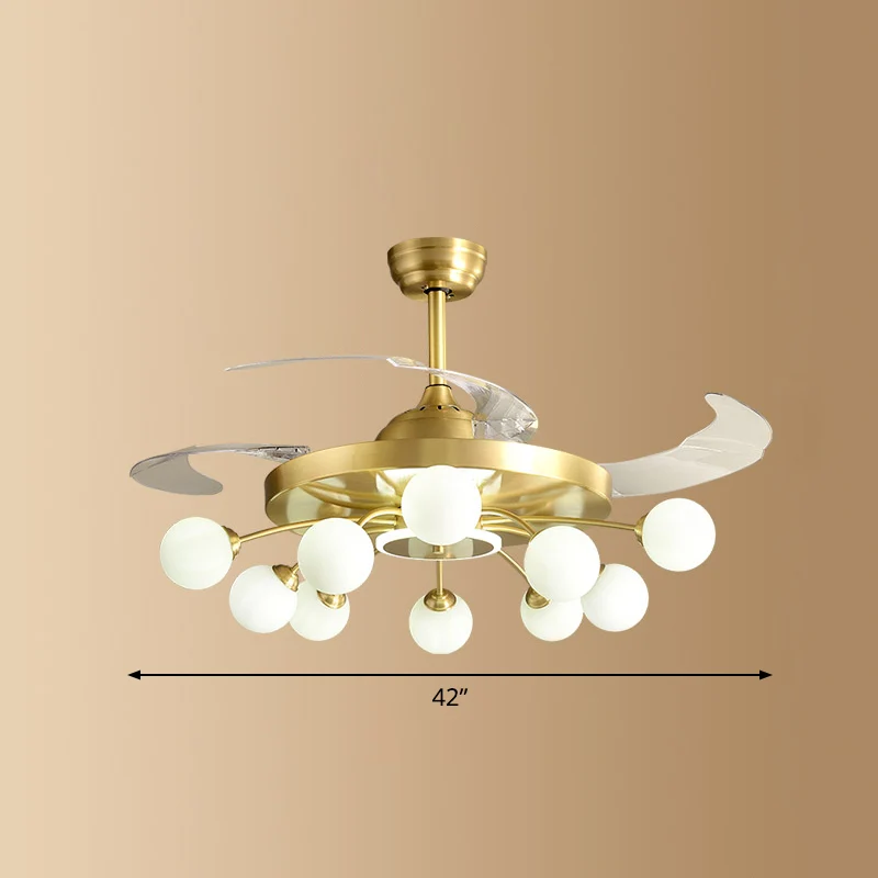 Ivoorkleurige glazen molecuul hangende ventilatorlamp, postmoderne stijl, messing semi-gemonteerde verlichting met afstand...