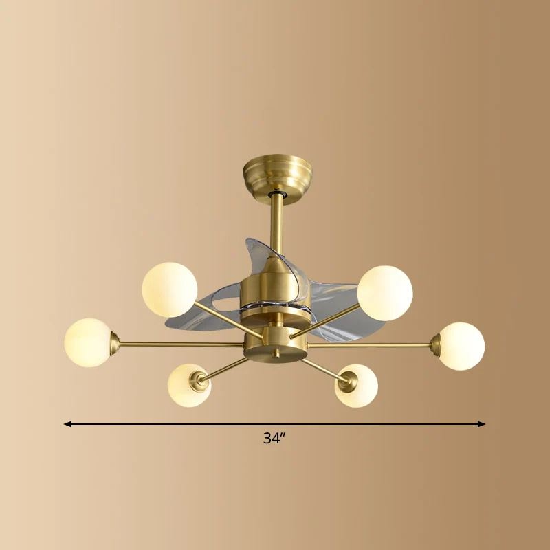 Ivoorkleurige glazen molecuul hangende ventilatorlamp, postmoderne stijl, messing semi-gemonteerde verlichting met afstand...
