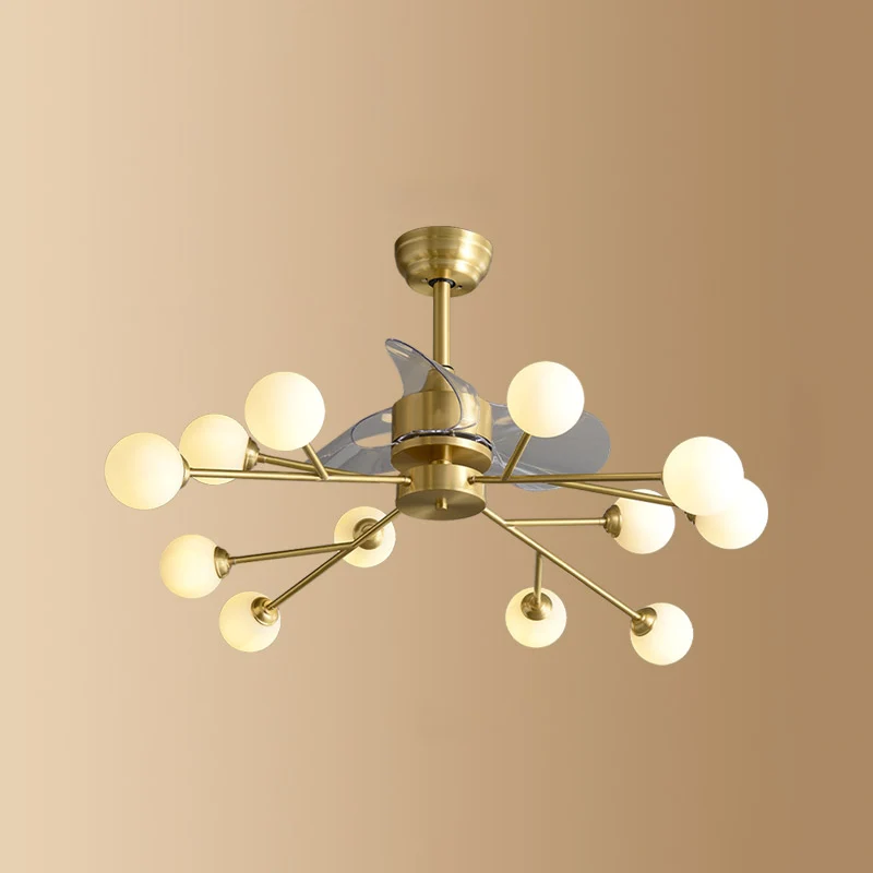 Ivoorkleurige glazen molecuul hangende ventilatorlamp, postmoderne stijl, messing semi-gemonteerde verlichting met afstand...