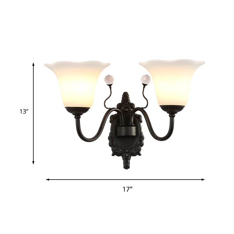 Ivoorkleurige glazen zwarte wandlamp Bloem 1/2-licht Rustiek wandgemonteerd lichtarmatuur met kristallen accent voor hal C...