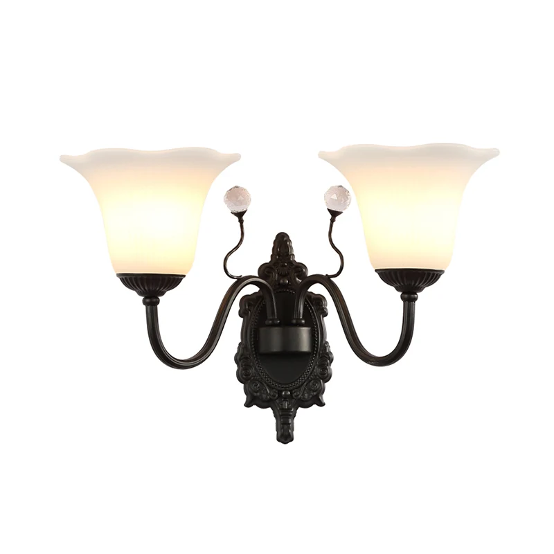 Ivoorkleurige glazen zwarte wandlamp Bloem 1/2-licht Rustiek wandgemonteerd lichtarmatuur met kristallen accent voor hal C...