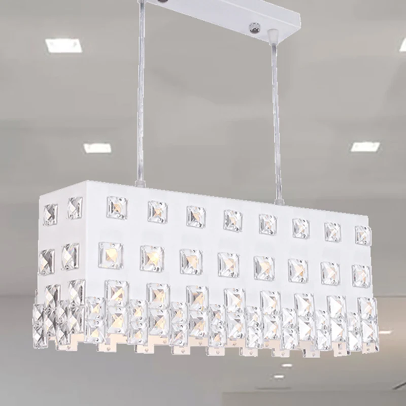 Ivoorkleurige lineaire kroonluchterlamp, hedendaagse metalen hanglamp met 2 lampen en kristallen accent Clearhalo