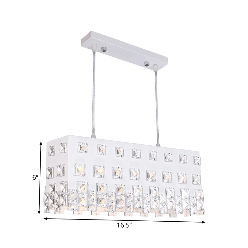 Ivoorkleurige lineaire kroonluchterlamp, hedendaagse metalen hanglamp met 2 lampen en kristallen accent Clearhalo