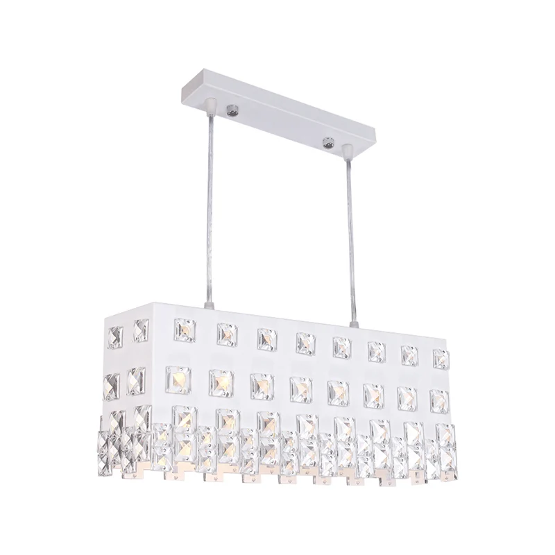 Ivoorkleurige lineaire kroonluchterlamp, hedendaagse metalen hanglamp met 2 lampen en kristallen accent Clearhalo