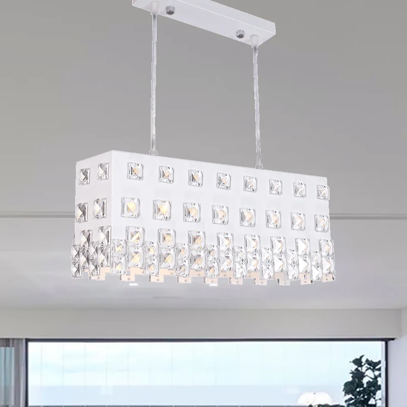 Ivoorkleurige lineaire kroonluchterlamp, hedendaagse metalen hanglamp met 2 lampen en kristallen accent Clearhalo