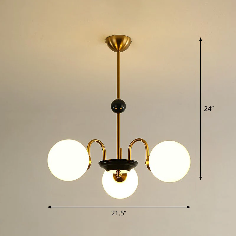 Ivoren glazen bolkroonluchter postmodern zwart en messing hangende verlichting voor eetkamer Clearhalo